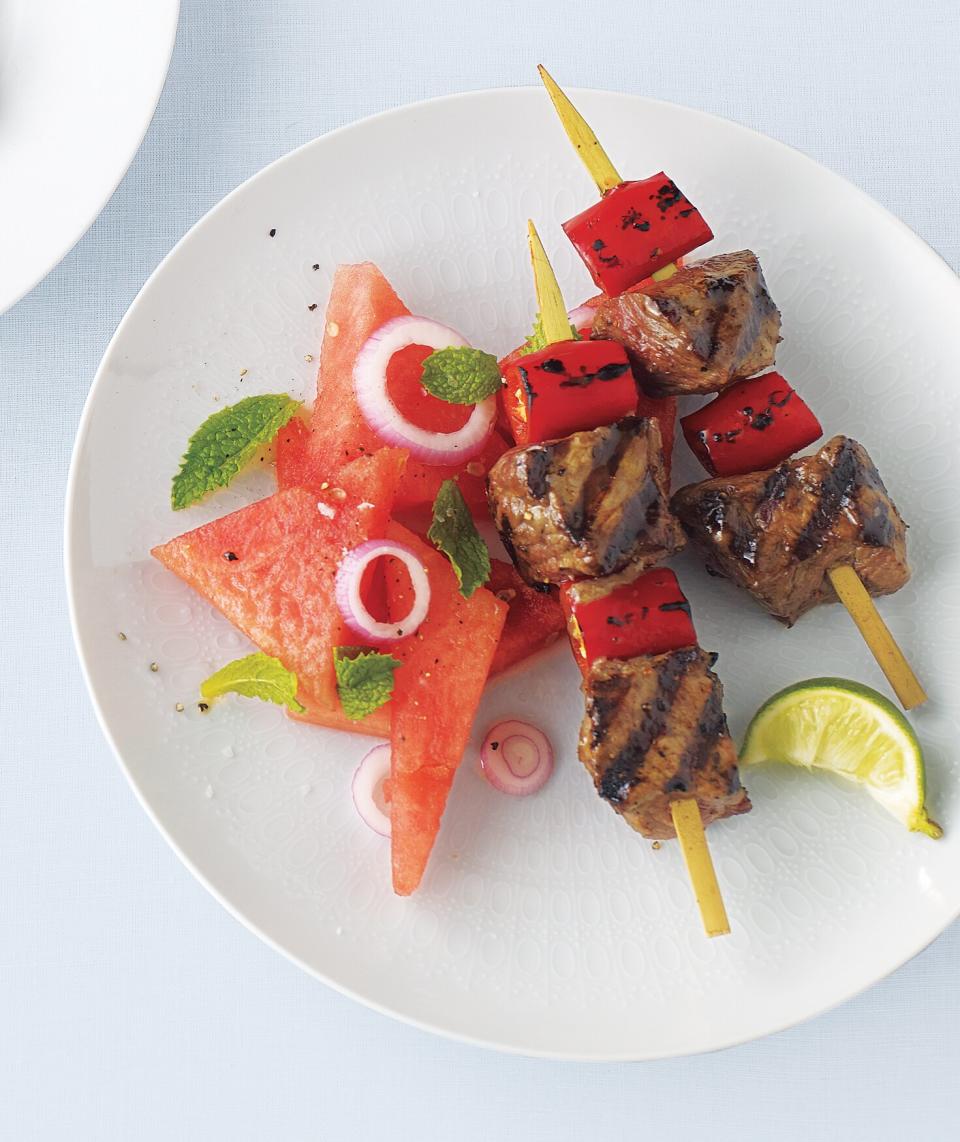 Spicy Beef Kebabs With Watermelon Salad