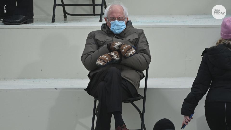 A picture of Bernie Sanders wearing mittens sewn by Essex Junction resident Jen Ellis at the 2021 presidential inauguration became a viral internet meme.