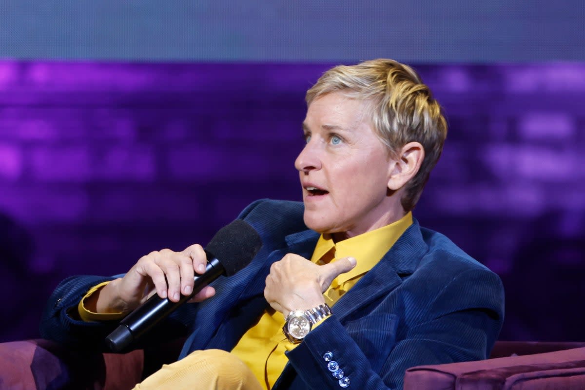 Ellen DeGeneres speaks onstage during the ‘Michelle Obama: The Light We Carry Tour’ in November 2022 (Getty Images for Live Nation)