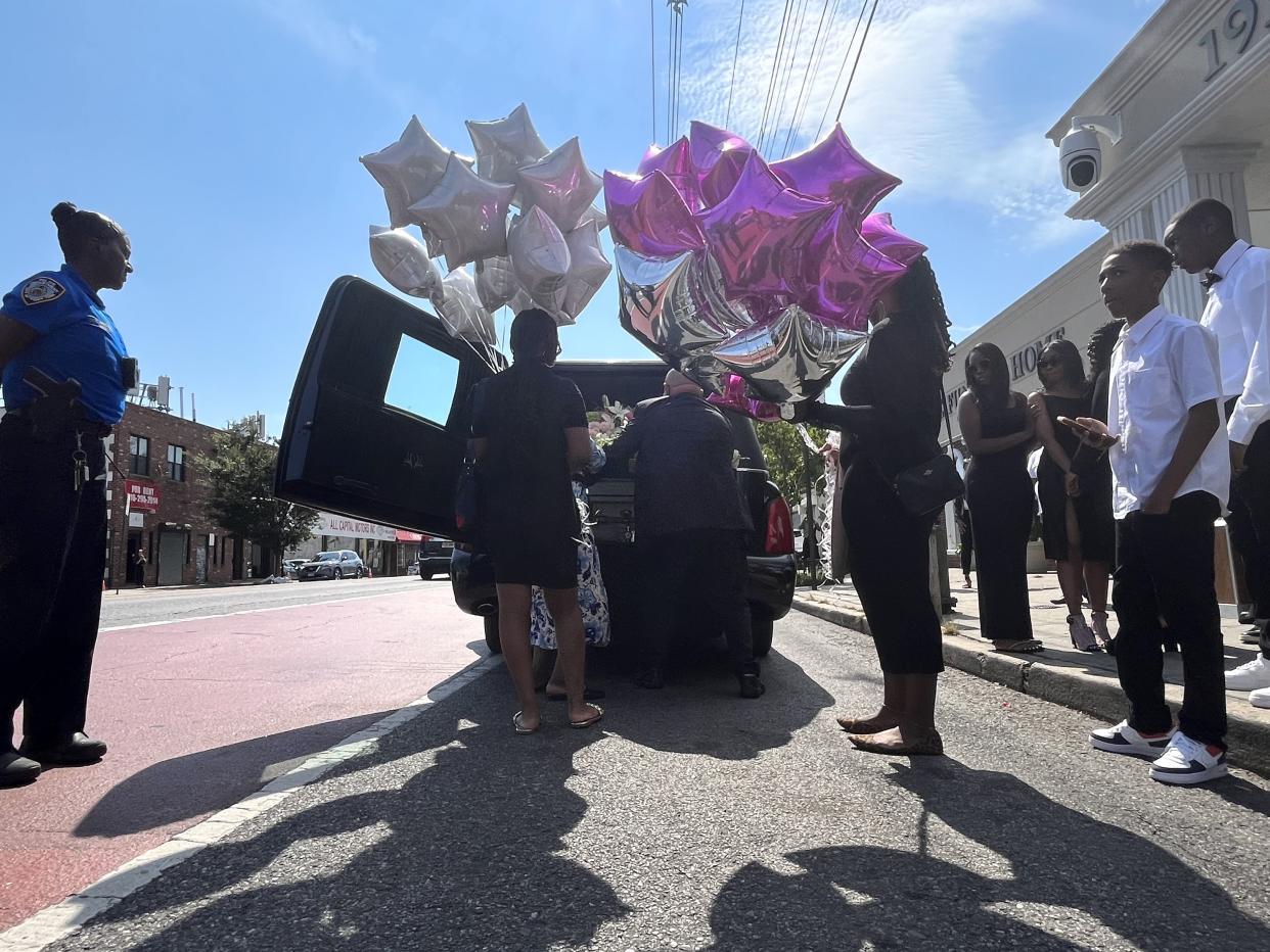 Liliana Stephen’s casket is placed into a hearse Monday, Sept. 19, 2022, after a funeral service.