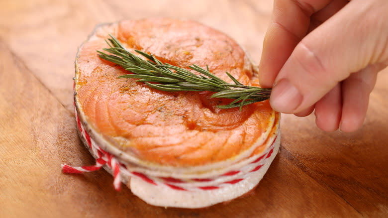rolled salmon steak with rosemary