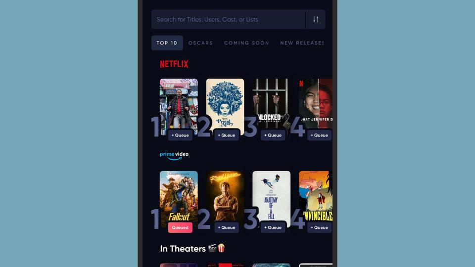Queue splits up shows and movies by streaming platform for you. <em>Screenshot: Queue</em>