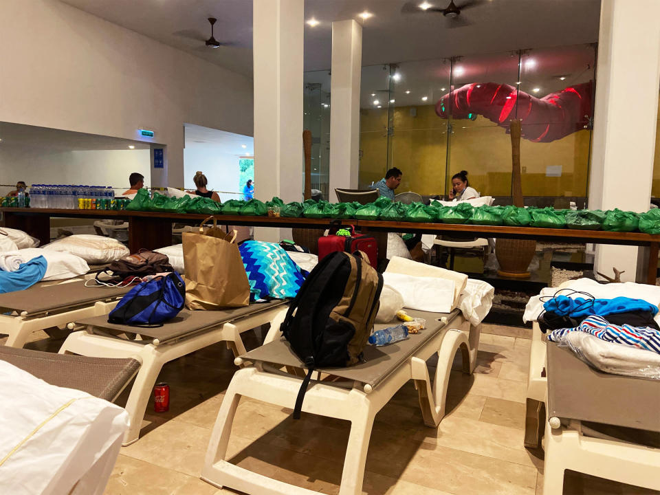 Tourists' personal items at the Fiesta Americana Cozumel All Inclusive during Hurricane Delta in Cozumel, Mexico, on Oct. 6, 2020. (Courtesy Nicole Sinclair)