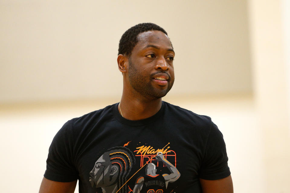 Dwyane Wade doesn’t know if he’s done with his NBA career, or if he’ll put that jersey back on for one more year.. (Photo by Michael Reaves/Getty Images)