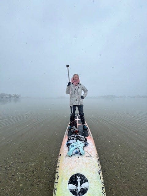 Kim Iasielo has embraced the physicality of paddleboarding. In March, she had a transcendent paddle during a snow storm. "It was so peaceful and absolutely beautiful," she said.