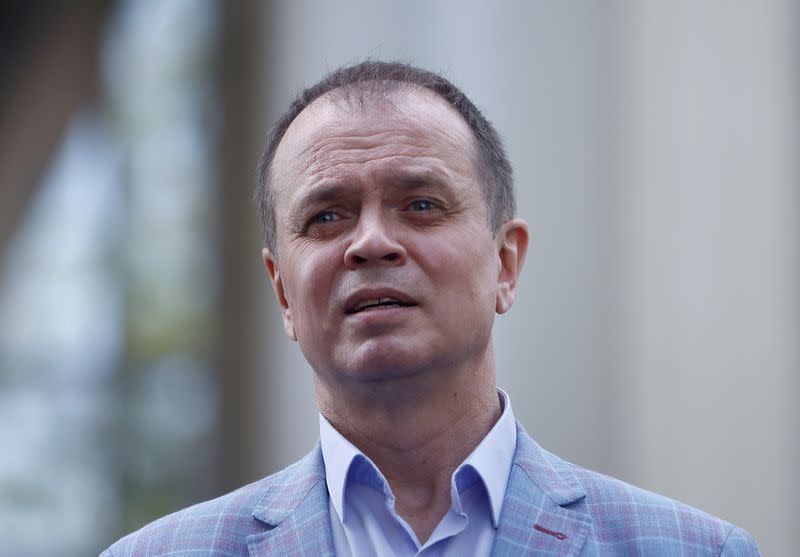 FILE PHOTO: Ivan Pavlov, a lawyer defending Anti-Corruption Foundation in an extremism case, speaks with journalists after a court hearing in Moscow