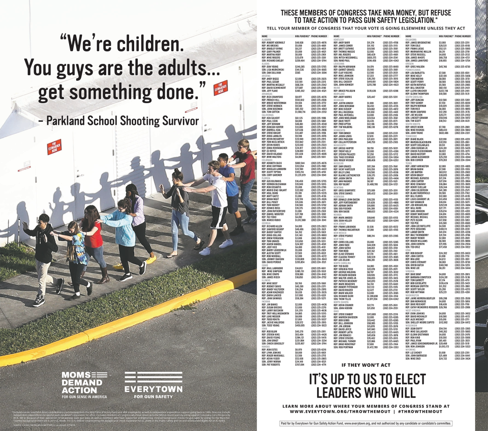 Everytown for Gun Safety took out this two-page ad in the New York Times on Wednesday. (Courtesy Everytown.org)