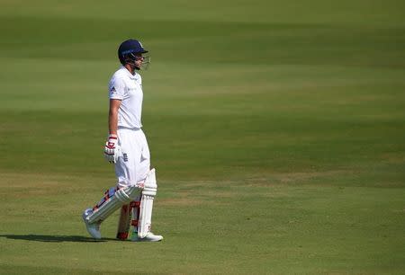 Cricket - India v England - Second Test cricket match - Dr. Y.S. Rajasekhara Reddy ACA-VDCA Cricket Stadium, Visakhapatnam, India - 21/11/16. England's Joe Root walks off the field after his dismissal. REUTERS/Danish Siddiqui