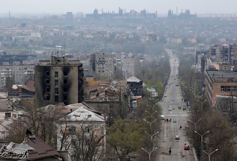 FILE PHOTO: A view shows damaged buildings in Mariupol