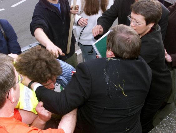 Deputy prime minister John Prescott was hit with an egg by a protester in 2001 (PA)