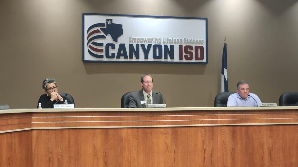 Dr Darryl Flusche and fellow board members discussed new procedures to review library materials at a previous meeting at the Canyon ISD Building.