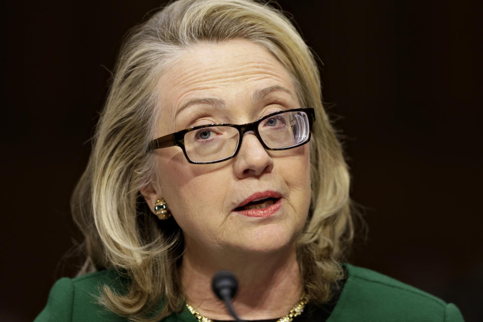 Secretary of State Hillary Rodham Clinton testifies on Capitol Hill in Washington before the Senate Foreign Relations Committee hearing on the deadly September attack on a US diplomatic mission in Benghazi, Libya in Jan. 2013.