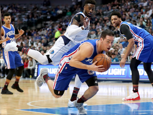 T.J. McConnell drives it up. (Getty)