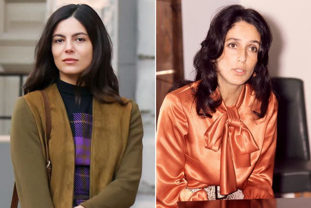 <p>Jason Howard/Bauer-Griffin/GC Images ; TPLP/Getty</p> Monica Barbaro is seen on the set of the "A Complete Unknown" on April 26, 2024. ; Joan Baez in London, England on December 16, 1971.