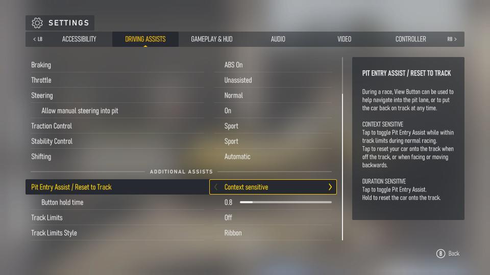 Screenshots of Forza Motorsport (2023)'s accessibility menus and settings.