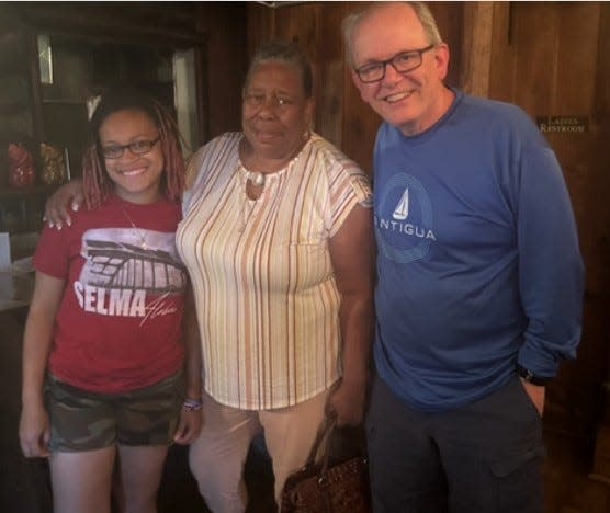 Chuck Steinbower, right, the guest columnist and a teacher with the Educational Service Center of Central Ohio, stands with Joanne Bland, center, a civil rights foot soldier who was arrested 13 times by the age of 11 and a participant in "Bloody Sunday" and the 1965 march from Selma to Montgomery, Alabama, for Black voting rights; and Jasmyn, Bland's granddaughter and executive assistant. Steinbower this suimmer attended a one-week National Endowment for the Humanities program on the civil rights movement in Selma and Montgomery, Alabama.