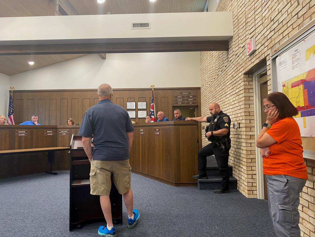 Several residents Wednesday addressed Ontario Council during public commentary with their thoughts on feeding of deer in the city before Council voted to strike down an ordinance prohibiting the feeding of deer. Eric and Pauline Meyer, 20 S. Rock Road, each took to the podium.