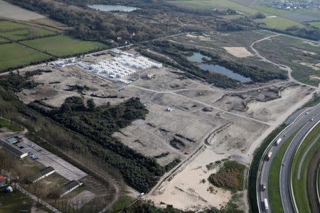 An aerial view shows the camp called the "Jungle" after its evacuation and dismantlement in Calais, France, November 3, 2016. REUTERS/Pascal Rossignol