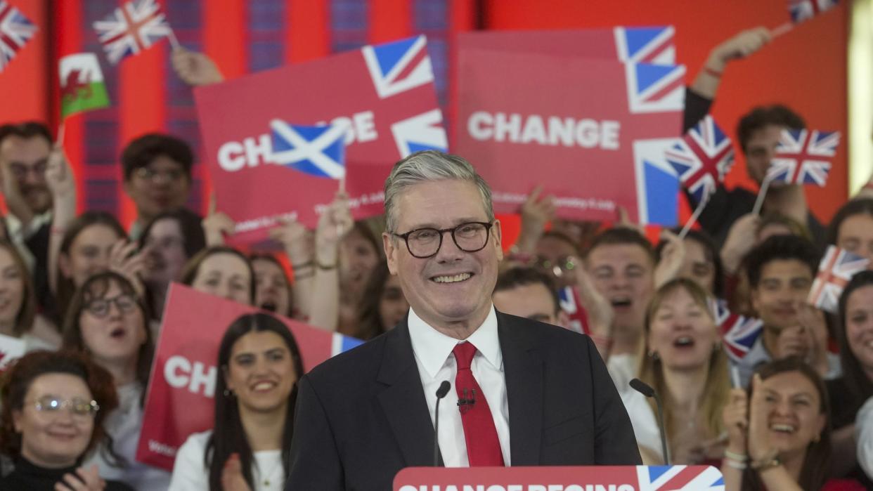 Labour leader Sir Keir Starmer speaks to supporters at a watch party for the results of the 2024 General Election in central London