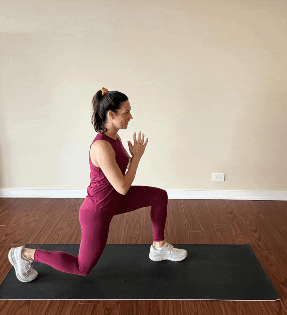 Backward lunge into knee lift cross-training exercise