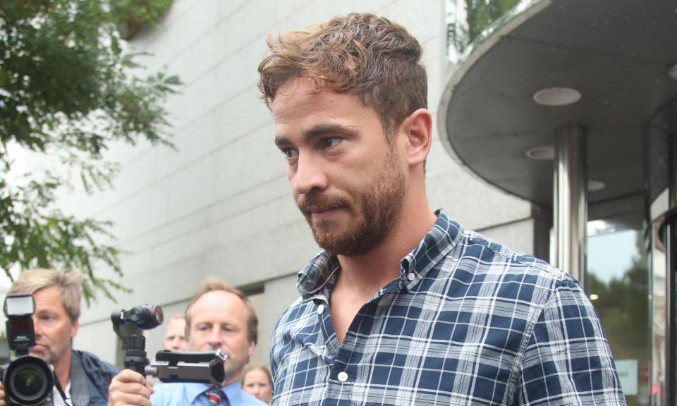 Danny Cipriani leaving Jersey magistrates’ court in St Helier, where he admitted common assault and resisting arrest.