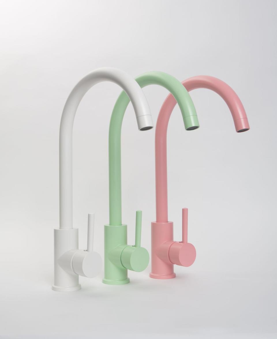 <p>Think beyond black and metallics and make a splash with your kitchen fixtures and fittings. Hardware supplier Dowsing & Reynolds is on a mission to bring fun into the kitchen with its ‘Miami Colour Pop’ collection. ‘Tinkisso’ kitchen mixer tap, £99.99, <a href="https://www.dowsingandreynolds.com/" rel="nofollow noopener" target="_blank" data-ylk="slk:dowsingandreynolds.com;elm:context_link;itc:0;sec:content-canvas" class="link ">dowsingandreynolds.com</a></p>