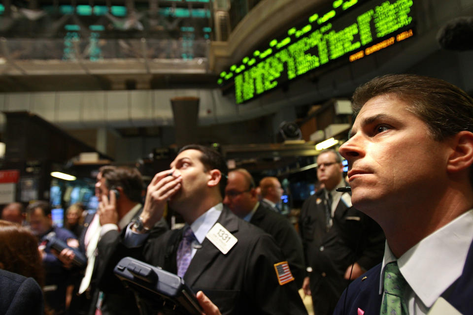 Traders on the floor of the New York Stock Exchange moments after the opening bell October 13, 2008. (Spencer Platt/Getty Images)