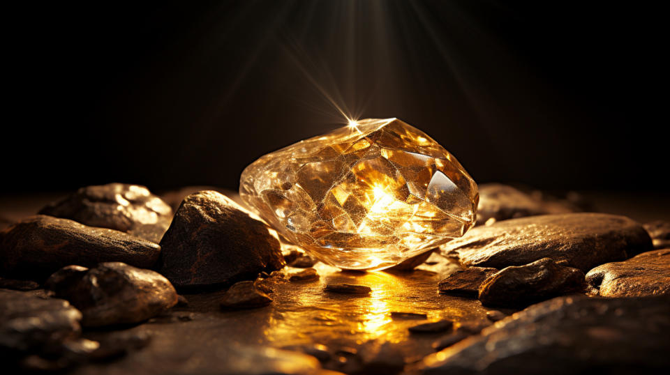 A golden nugget illuminated under direct lighting, hinting at the value of precious metals.