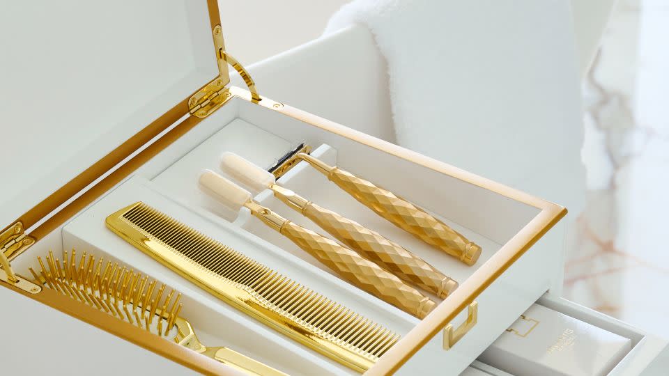 The Royal Mansion penthouse suite has designer amenities made by French fashion house Hermès, as well as bespoke gold toothbrushes, combs, and brushes. - Atlantis, The Royal