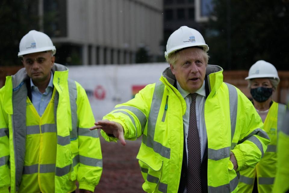 Boris Johnson and Health Secretary Sajid Javid (left), visit the construction site of the new children’s hospital at Leeds General Infirmary (Christopher Furlong/PA) (PA Wire)