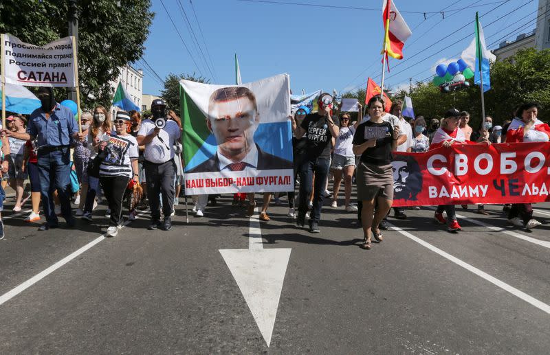 People take part in rally to support former regional governor Sergei Furgal in Khabarovsk