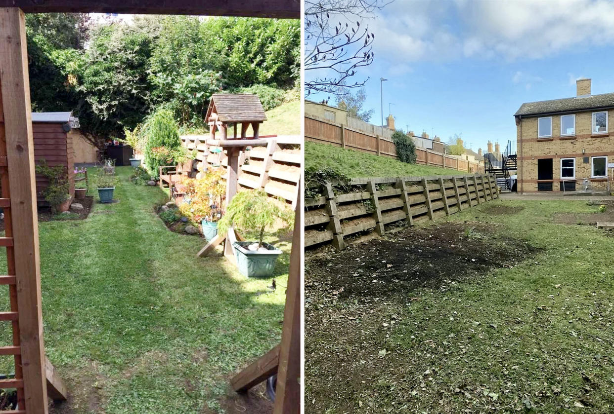 Before and after pictures of the garden. (SWNS)