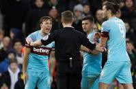 Football Soccer - Norwich City v West Ham United - Barclays Premier League - Carrow Road - 13/2/16 West Ham's Mark Noble remonstrates with referee Mike Jones Action Images via Reuters / Craig Brough Livepic