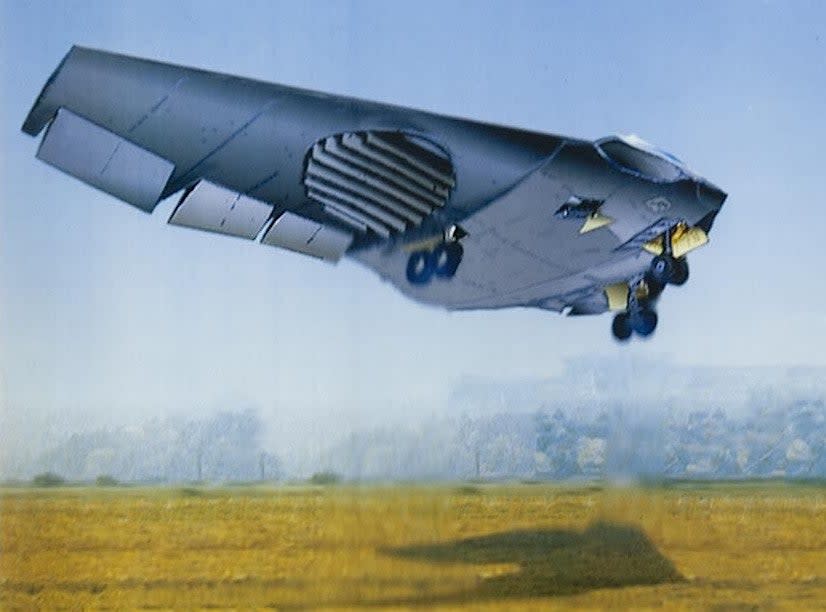 An artist's conception of Lockheed's 1980s-era Special Operations Forces Transport Aircraft (SOFA) concept, an earlier fan-in-wing design. <em>Lockheed via Ebay</em>