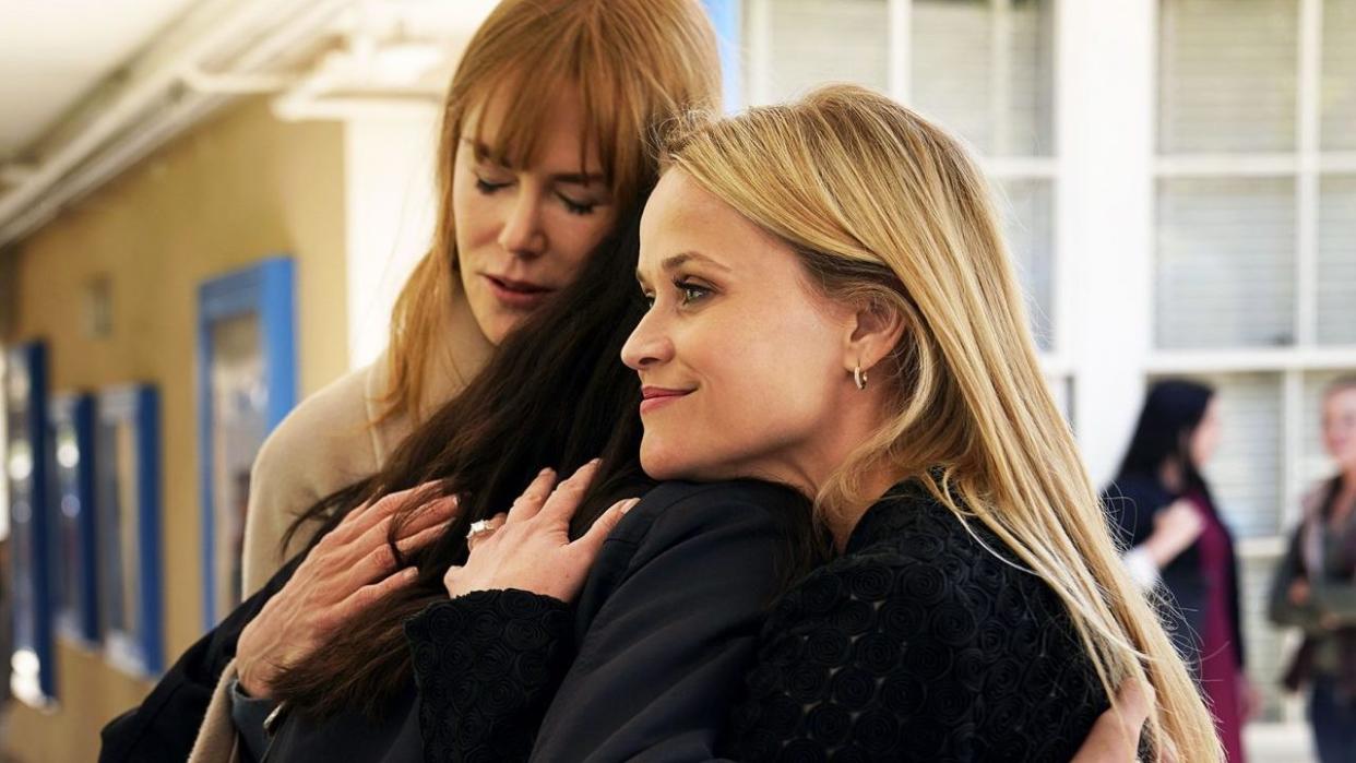  Nicole Kidman and Reese Witherspoon in hug in Big Little Lies. 