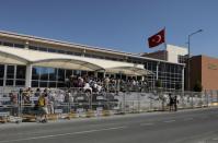 Friends and supporters of the defendants line up to enter the courtroom at the Silivri Prison and Courthouse complex in Silivri near Istanbul