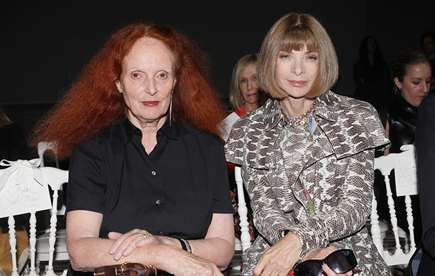 Grace Coddington is pictured with Vogue Editor-In-Chief Anna Wintour.