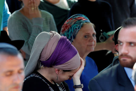 Relatives and friends mourn during the funeral of Israeli rabbi Achiad Ettinger, in the Jewish settlement of Eli in the Israeli-occupied West Bank March 18, 2019. REUTERS/Ronen Zvulun