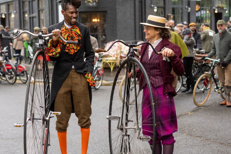 Two riders braved penny farthings as part of the Tweed Run