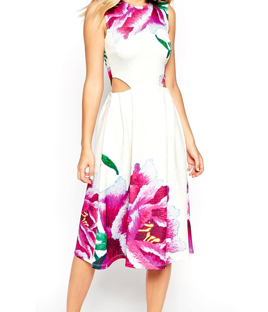 <p>ASOS Picnic Dress with Cut Out Sides in Oversized Floral Print, $81, <a rel="nofollow noopener" href="http://us.asos.com/asos/asos-picnic-dress-with-cut-out-sides-in-oversized-floral-print/prod/pgeproduct.aspx?iid=5192819&clr=Multi&SearchQuery=cut+out&pgesize=36&pge=0&totalstyles=242&gridsize=3&gridrow=7&gridcolumn=3" target="_blank" data-ylk="slk:asos.com;elm:context_link;itc:0;sec:content-canvas" class="link ">asos.com</a></p>