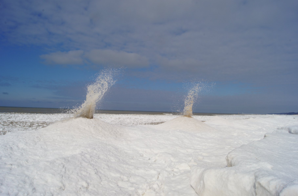 "Ice volcanoes" erupt on Lake Michigan.