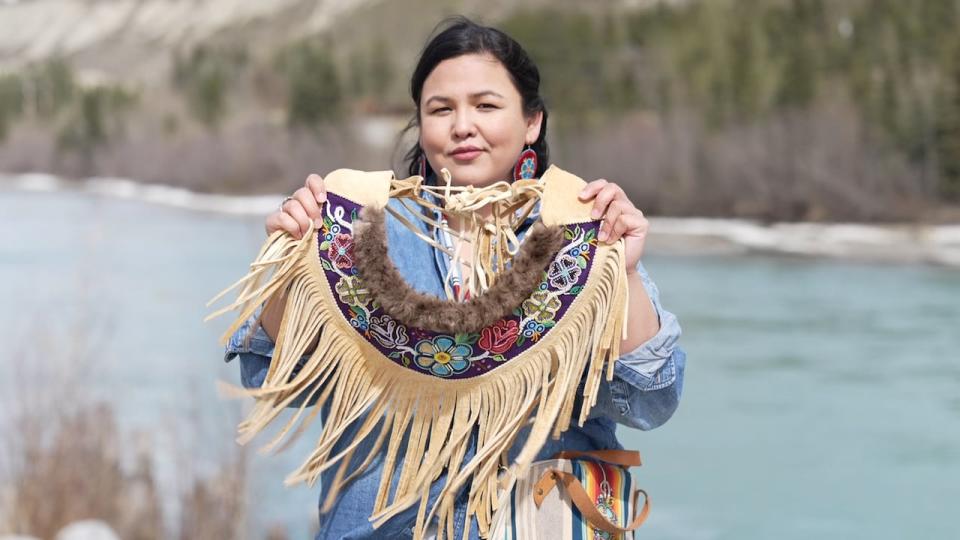 Heather Dickson, Tlingit, Nuxalk and Tagish nations made the beadwork for model and activist, Quannah Chasinghorse’s Met Gala look.