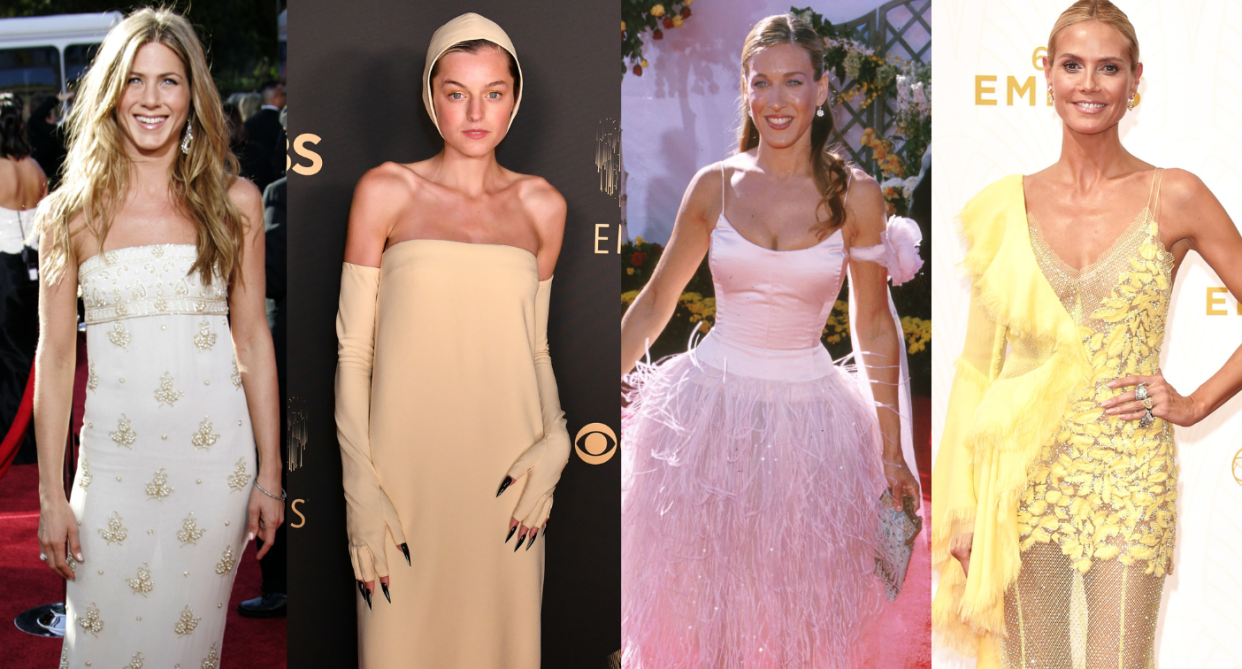 Jennifer Aniston, Emma Corrin, Sarah Jessica Parker and Heidi Klum at the Emmys. (Image via Getty Images)