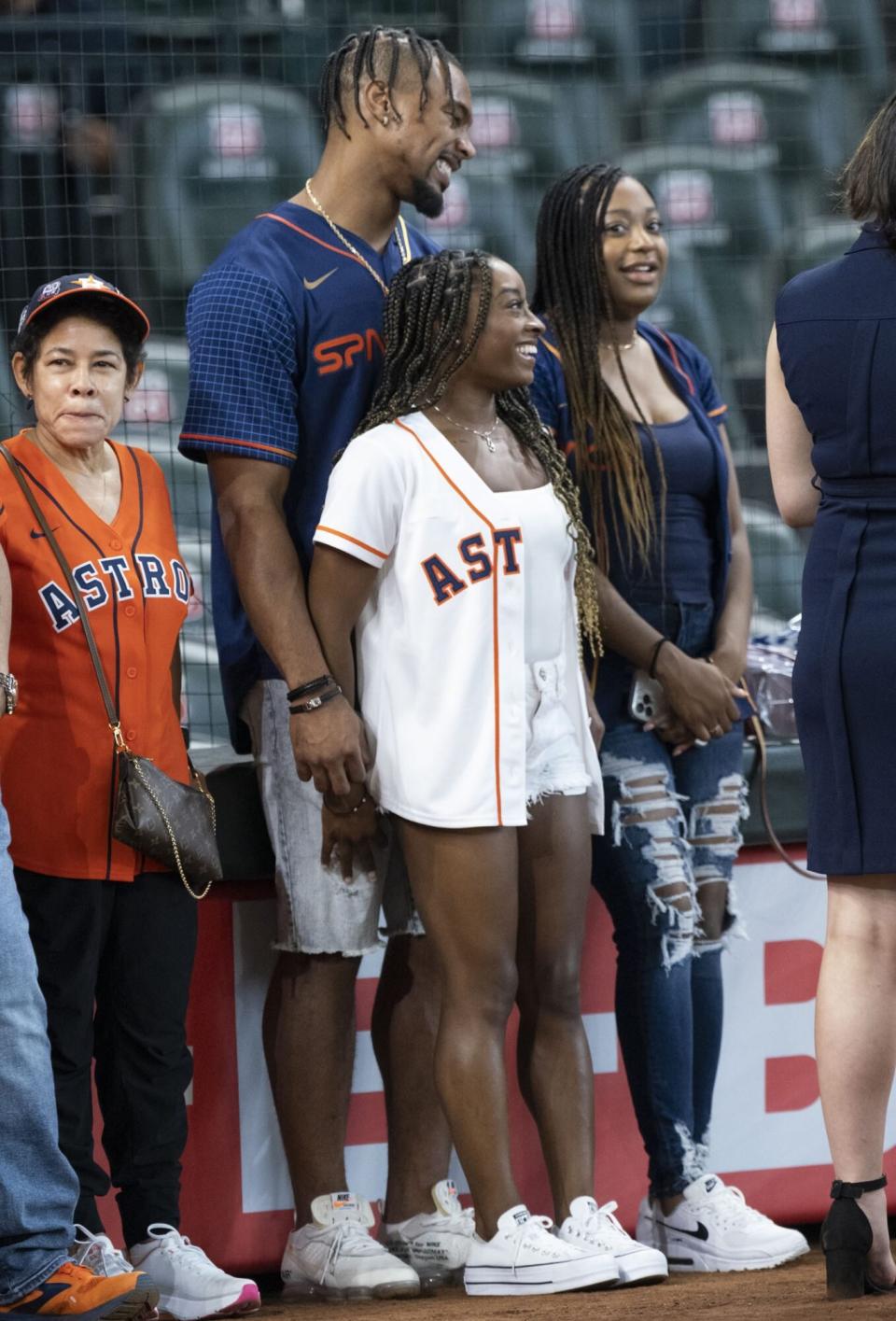 Simone Biles and her fiance Jonathan Owens spent opening day at Minute Maid Park to watch a Houston Astros game against the Los Angeles Angel of Anaheim