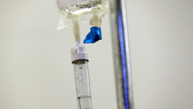 In this May 25, 2017, file photo, chemotherapy drugs are administered to a patient at a hospital in Chapel Hill, N.C. Cancer cases could climb 77% by 2050 as the world ages, according to the American Cancer Society’s Global Cancer Statistics 2024 report.