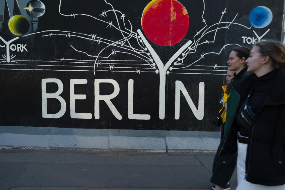 East Side Gallery is an outdoor art gallery located on a 1,316 meter section of the Berlin Wall, which were saved from demolition for that purpose. It is the longest and longest art gallery in the world, consisting of 103 murals painted by artists and paying homage to the freedom that occurred with the end of the Cold War. April 21, 2019  in Berlin, Germany (Photo by Oscar Gonzalez/NurPhoto via Getty Images)