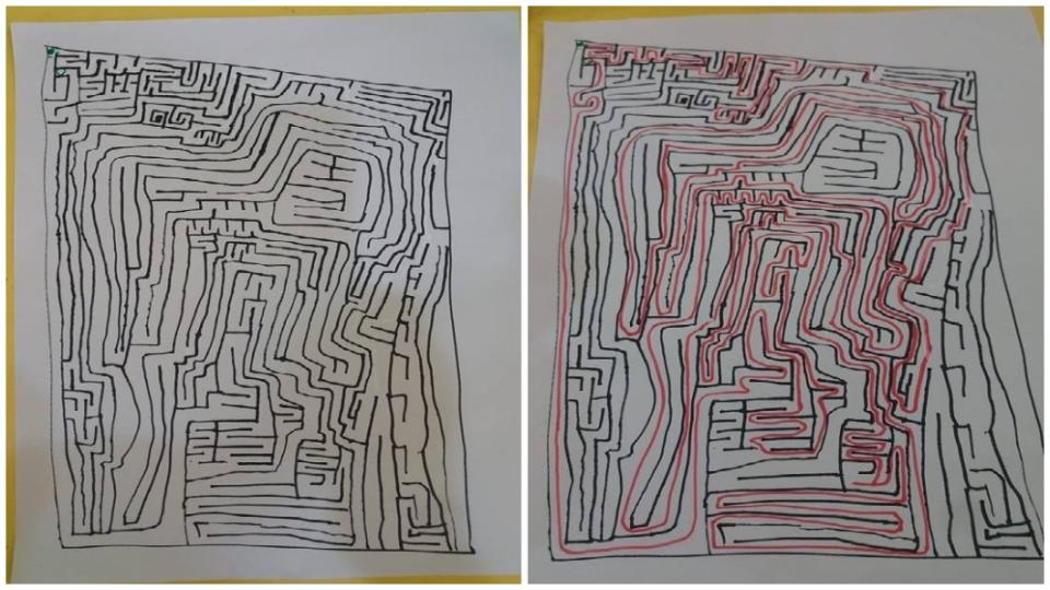 女網友分享自己的5歲兒子超愛畫畫，尤其特別喜歡畫迷宮。(圖／翻攝自爆怨公社)