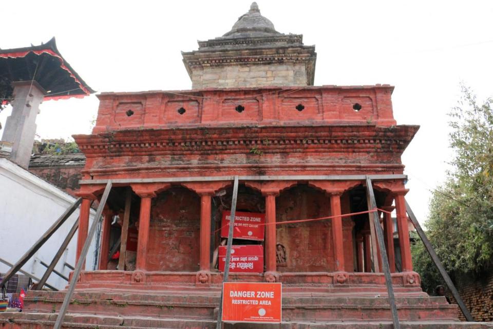 Structures in Nepal are cordoned off behind danger zone signs (Heather Carswell)