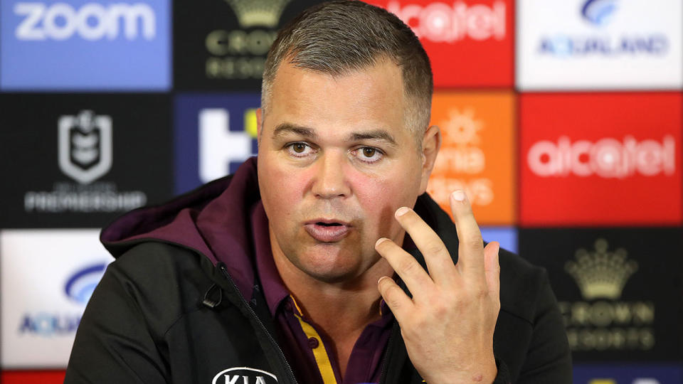 Seen here, Broncos coach Anthony Seibold at an NRL press conference.