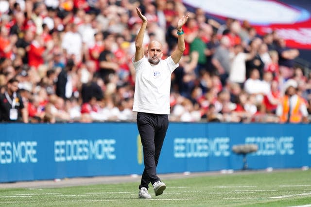 Manchester City manager Pep Guardiola gestures on the touchline